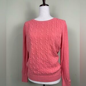 Talbots lambswool blend coral cable knit sweater size large preowned